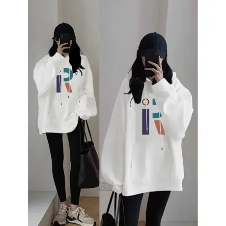 美式连帽卫衣女2023新款爆款秋冬装oversize中长款遮屁股上衣外套商品大图