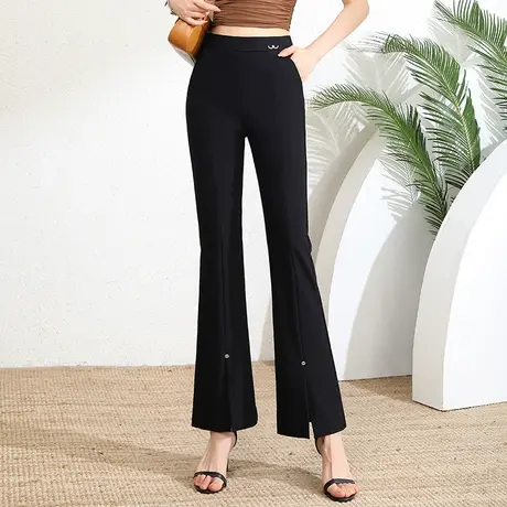 黑色开叉鱼尾裤喇叭裤女春夏高腰显瘦通勤长裤2023新款微喇休闲裤商品大图