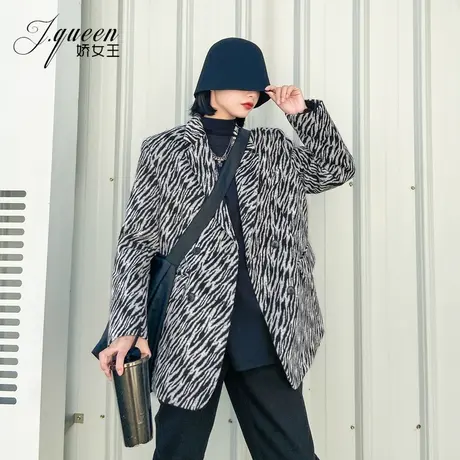 毛呢西装外套女加棉冬季宽松时尚炸街中长款斑百搭马纹呢子大衣潮商品大图