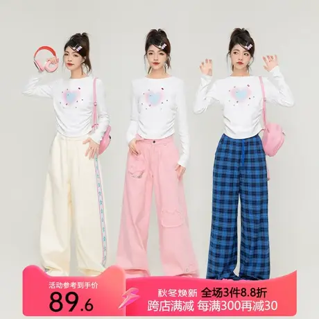 KEIKO 心形印花白色圆领t恤秋季小众设计修身上衣内搭外穿打底衫图片