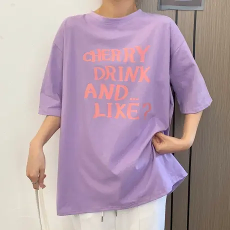 美式复古短袖t恤女大码宽松韩版原宿bf慵懒风chic港味上衣服ins潮商品大图