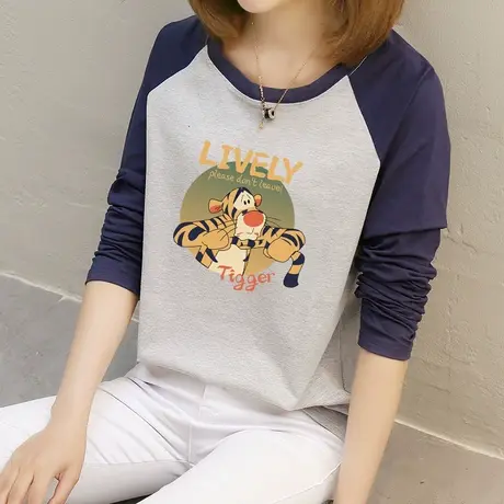 长袖t恤女卡通印花宽松纯棉打底衫秋衣内搭2022年秋季圆领上衣潮商品大图