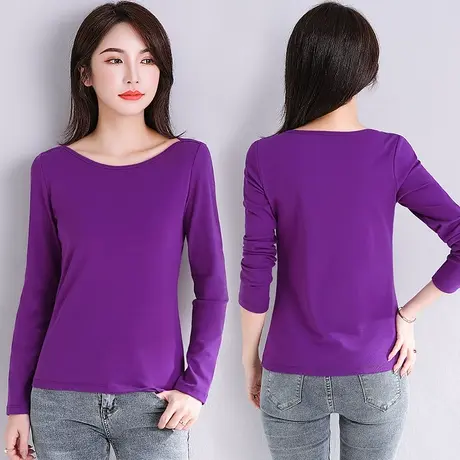 深紫色打底衫女春季新款时尚一字领露肩小心机性感长袖休闲上衣潮图片