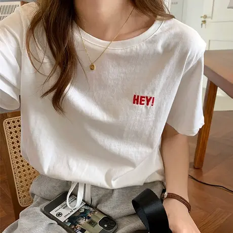 刺绣短袖t恤女装夏装2023年夏季新款宽松韩版大码半袖上衣服ins潮商品大图