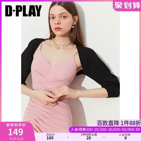 DPLAY2023秋装B入经典黑短款长袖一体针织开衫外套空调衫商品大图