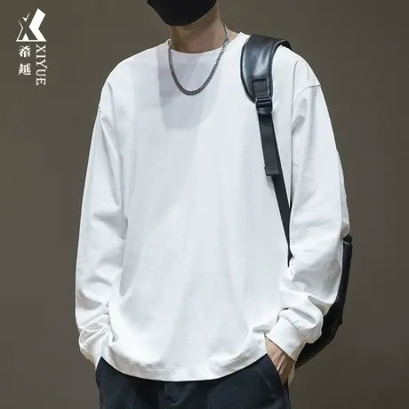 希越长袖白T恤男卫衣2023秋冬新款男装衣服男士大码圆领打底上衣图片