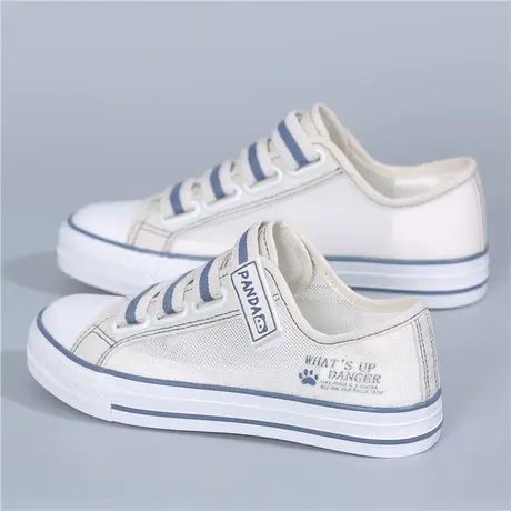 一脚蹬帆布小白鞋女2023春夏新款百搭平底网鞋板鞋女潮学生魔术贴商品大图