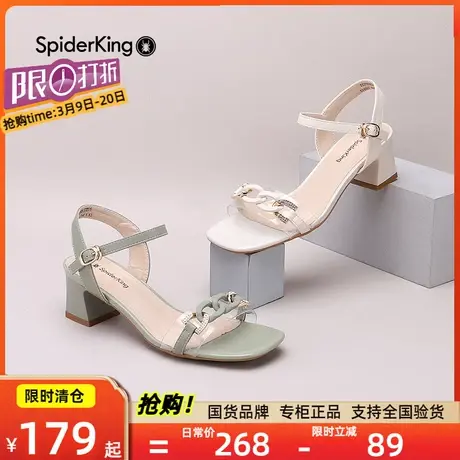 蜘蛛王凉鞋女夏季新款一字带气质百搭舒适粗跟女鞋配裙子时尚凉鞋图片
