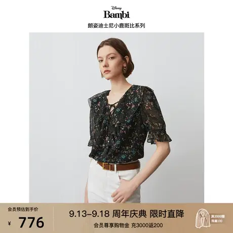 【迪士尼小鹿斑比系列】朗姿复古泡泡袖设计感女士衬衫2023秋新款图片