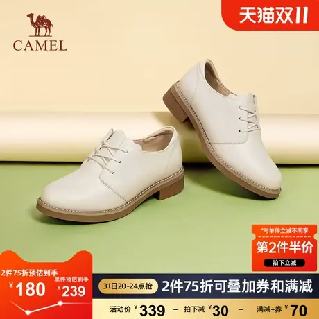 骆驼女鞋2023秋季新款英伦风小皮鞋女真皮乐福鞋深口高跟粗跟单鞋图片