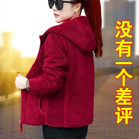 妈妈秋冬加绒卫衣外套女2022春秋上衣新款女装冬装中年短款中老年商品大图