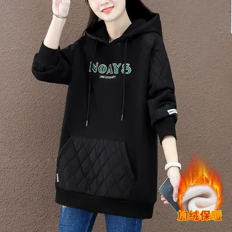 中长款加厚加绒卫衣女秋冬2023年新款韩版时尚宽松大码连帽上衣服商品大图
