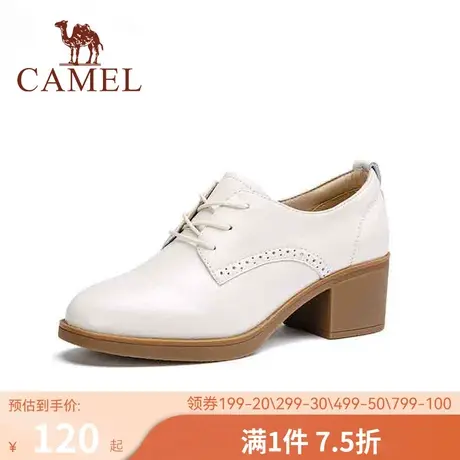 骆驼女鞋2022秋季新款复古英伦风黑色小皮鞋女士粗跟真皮通勤单鞋商品大图