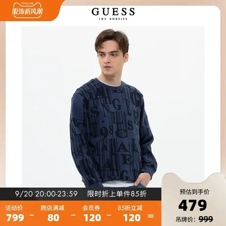 GUESS23新款男士圆领套头休闲满身大字母印花卫衣薄款-MN1K5400商品大图
