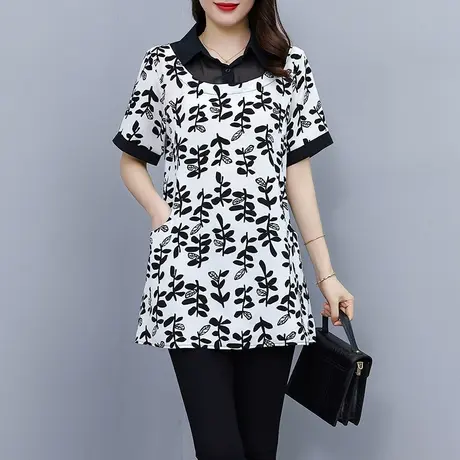 加大码女装2023夏装新款胖mm洋气宽松遮肚子减龄中长款印花衬衣女图片