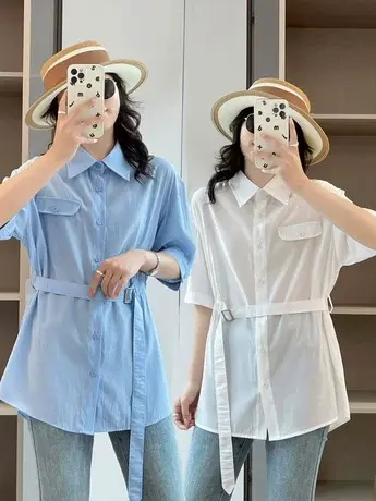 夏季新款设计感洋气减龄时尚衬衫宽松气质收腰显瘦短袖百搭上衣潮商品大图