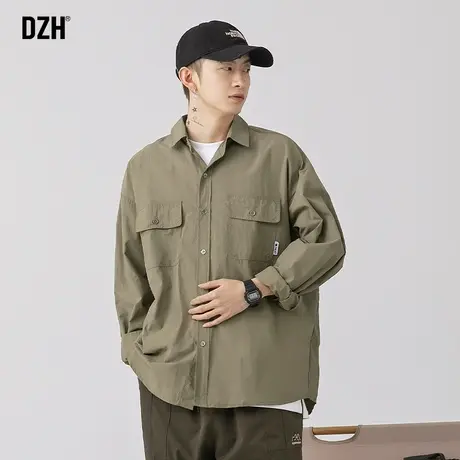 男士卡其色工装衬衫男秋季长袖衬衣外套男款2023新款韩版叠穿寸衫商品大图