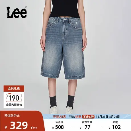 Lee25春夏新品宽松版五袋款设计复古中蓝色女牛仔短裤潮流A08037商品大图