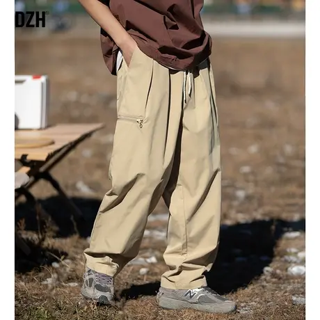 男士卡其色裤子宽松直筒工装裤潮牌男川西旅游穿搭休闲男裤冲锋裤商品大图