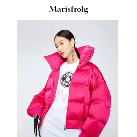 【商场同款】玛丝菲尔冬季新款白鹅绒红色宽松羽绒服短款面包服商品大图