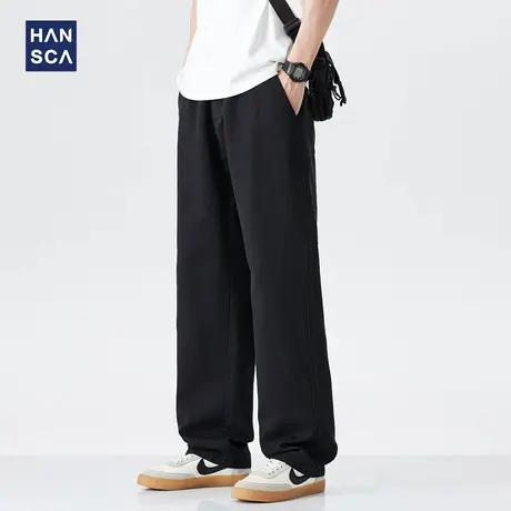 hansca莱赛尔天丝黑色休闲裤男夏季凉感透气宽松直筒仿牛仔长裤子商品大图