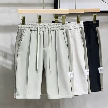 薄款条纹运动短裤男夏季2023新款百搭潮流休闲裤子美式直筒五分裤商品大图