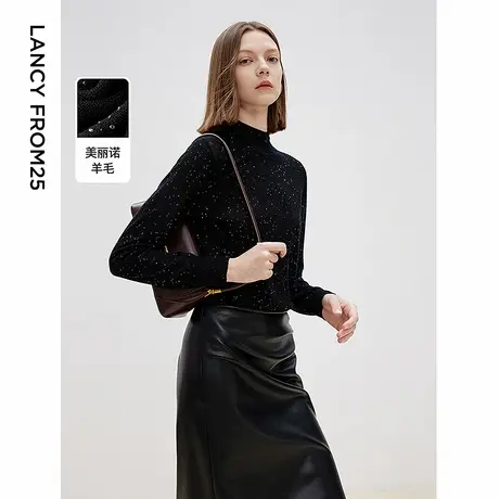 朗姿纯羊毛时尚设计感半高领打底衫2025春新款气质高级感毛针织衫图片