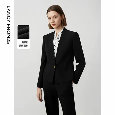 【朗姿三醋酸Basic衣橱】高端职业西服外套2024新款廓形黑色西装图片