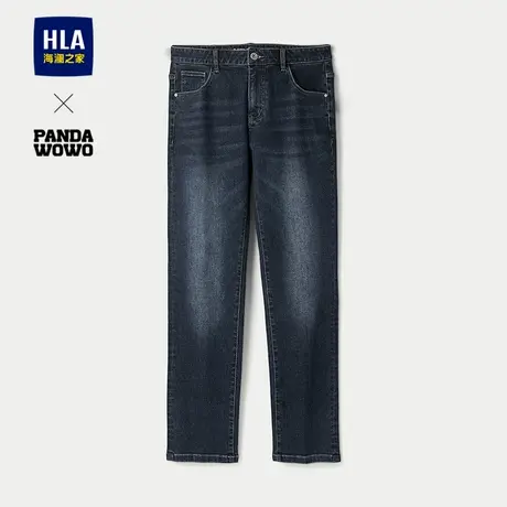 HLA/海澜之家panda wowo熊猫牛仔裤25春秋新水洗腰里绣花直筒裤男图片