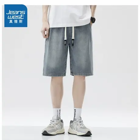 D6真维斯男装2025夏季新款 男款休闲宽松舒适有型系绳牛仔短裤图片