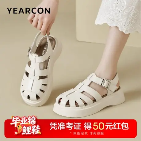意尔康凉鞋女2025新款夏季罗马风包头厚底猪笼鞋外穿时尚沙滩女鞋图片