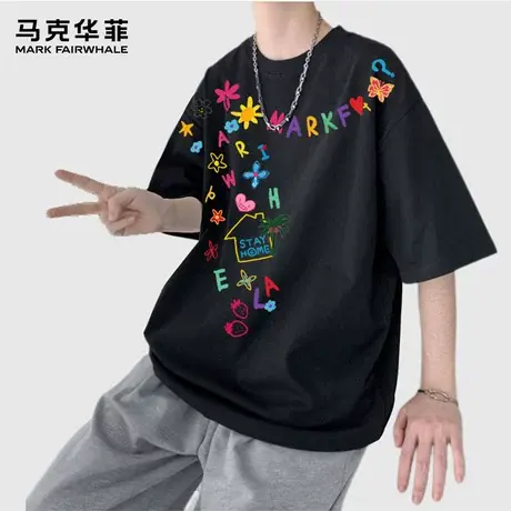 马克华菲美式潮流卡通涂鸦短袖印花男女宽松夏季t恤纯棉上衣半袖图片