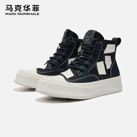 马克华菲高帮帆布男鞋夏季透气潮流增高板鞋运动休闲百搭黑色潮鞋商品大图