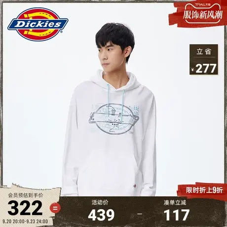 Dickies商场同款秋冬 撞色抽绳毛圈连帽慵懒风卫衣 宽松上衣商品大图