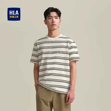 HLA/海澜之家圆领短袖T恤25春夏新款撞色条纹针织透气简约上衣男图片