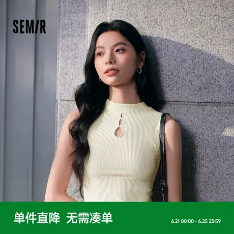 森马背心女镂空新中式国风小高领内搭修身打底衫春季针织无袖上衣商品大图