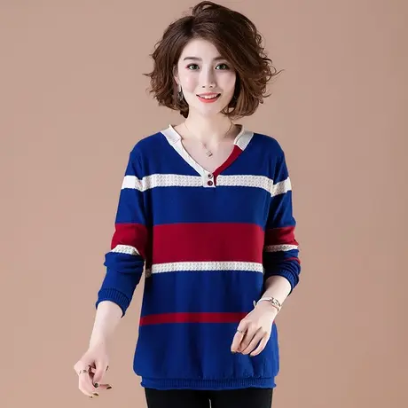 秋冬新款加肥加大码女装宽松针织打底衫女套头显瘦纯棉V领毛衣女商品大图