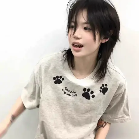 欧美风胖mm大码短袖t恤女灰色慵懒松弛感精致半袖chic上衣服ins潮商品大图