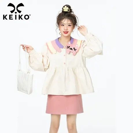 设计感小众萌猫领饰衬衫2023早秋季新款洋气泡泡袖上衣韩版娃娃衫图片