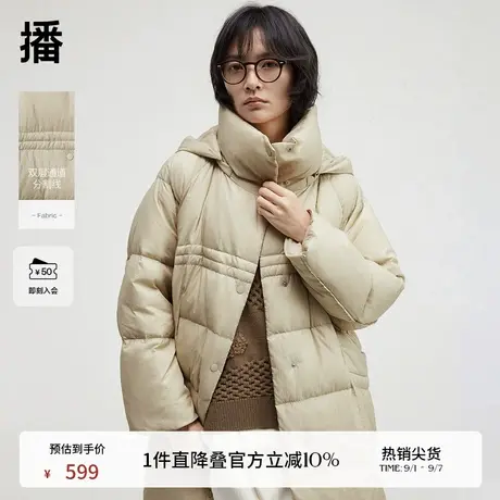 播防寒保暖中长款连帽羽绒服女24冬季新款休闲宽松外套DDR4RD5137商品大图