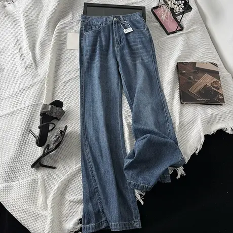 辣妹水洗简约休闲高腰牛仔微喇裤女2025春秋新款时尚百搭喇叭长裤商品大图