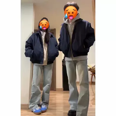 cleanfit藏青色夹克男春秋美式潮牌情侣痞帅飞行外套翻领棒球服商品大图