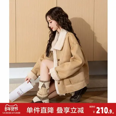 唐狮冬季新款女外套加厚小个子翻领复古仿麂皮绒保暖超好看W5商品大图