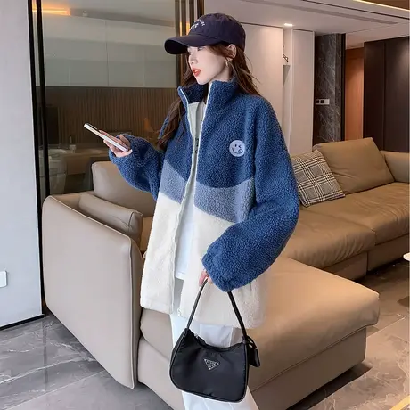 唐狮外套女立领摇粒绒冬季新款韩版百搭加绒加厚秋冬休闲上衣图片