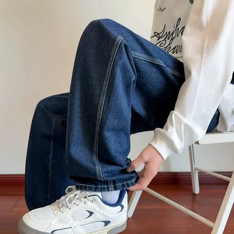 唐狮新款春秋季牛仔长裤韩版显瘦百搭休闲阔腿直筒裤潮流裤子TMTA商品大图