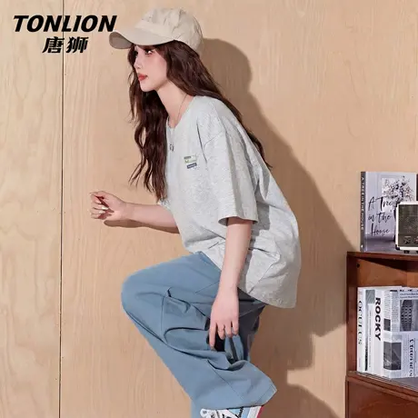 唐狮官方宽松短袖t恤女夏季2026新款女士休闲纯棉内搭半袖上衣VB商品大图