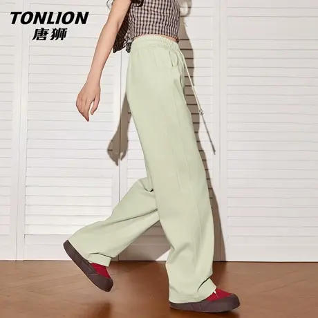 唐狮官方窄版阔腿裤女2026新款春季拼接卫裤宽松直筒裤休闲裤子VC商品大图