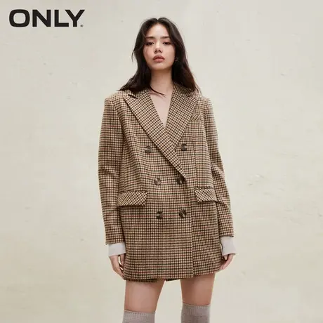 【买4免1】ONLY奥莱秋季新款时尚百搭复古格纹宽松长袖翻领西服女商品大图