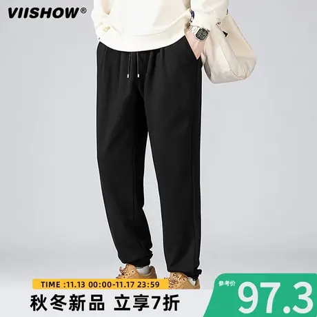 VIISHOW灰色卫裤男抽绳束脚运动裤纯色垂感长裤子宽松休闲裤潮牌商品大图