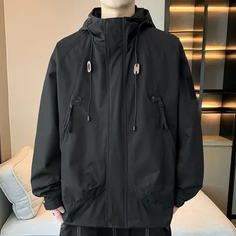 户外登山冲锋衣外套男春秋季潮牌连帽夹克男士日系工装休闲上衣服商品大图